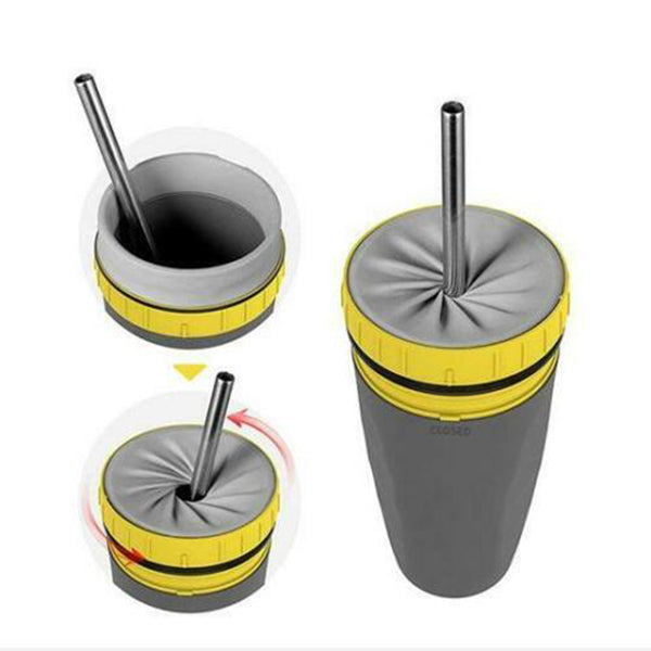 Gobelet de voyage sans couvercle avec système de torsion, double isolation, bouteille d’eau portable avec paille intégrée. Tasse anti-renversement idéale pour enfants et adultes.