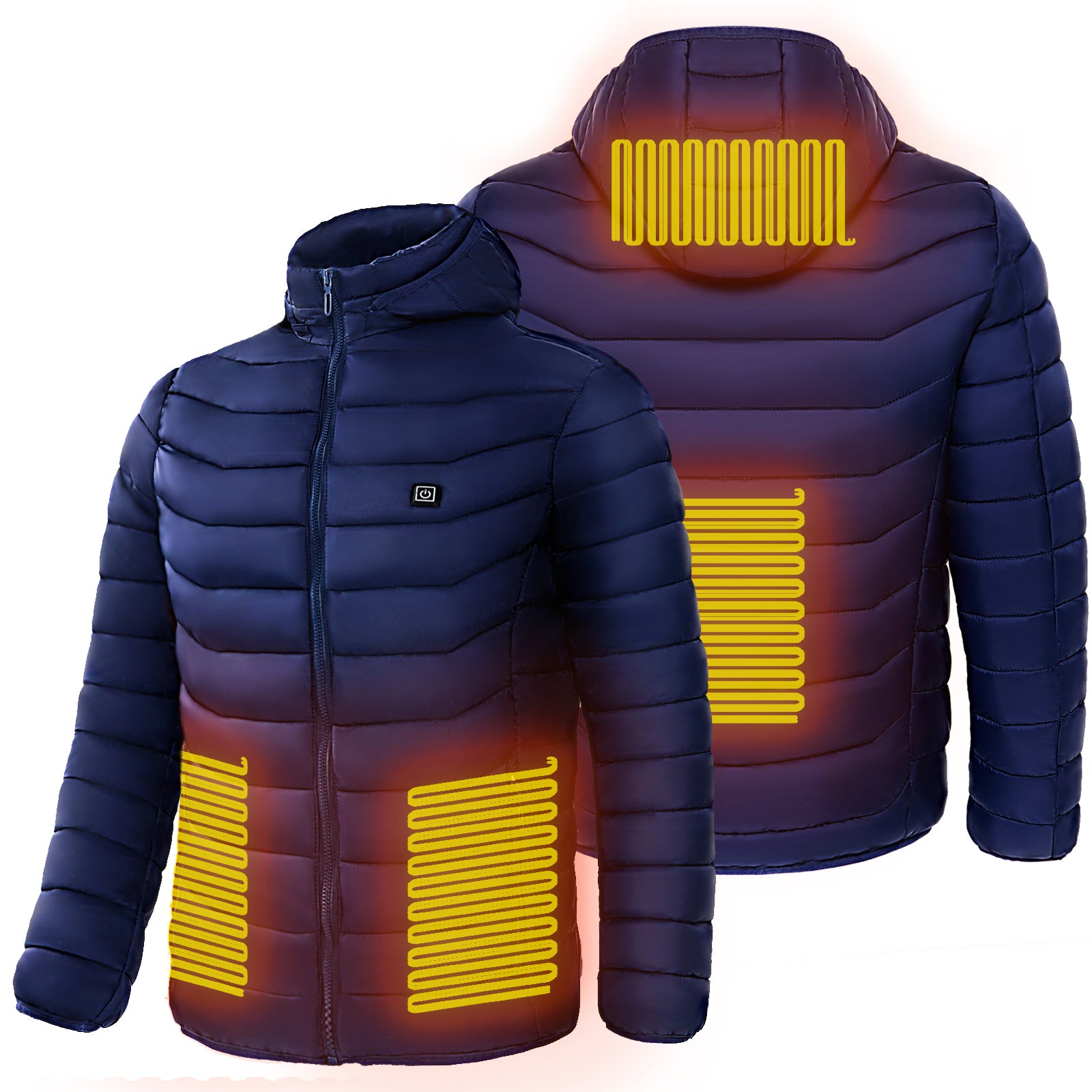 Veste chauffante pour homme – Doudoune électrique isolée avec capuche, coupe-vent, équipée de 9 zones de chauffage.