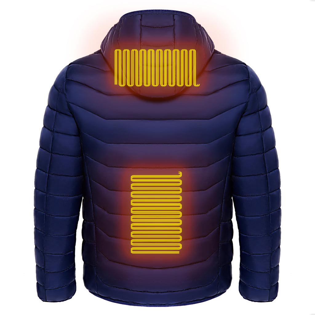Veste chauffante pour homme – Doudoune électrique isolée avec capuche, coupe-vent, équipée de 9 zones de chauffage.