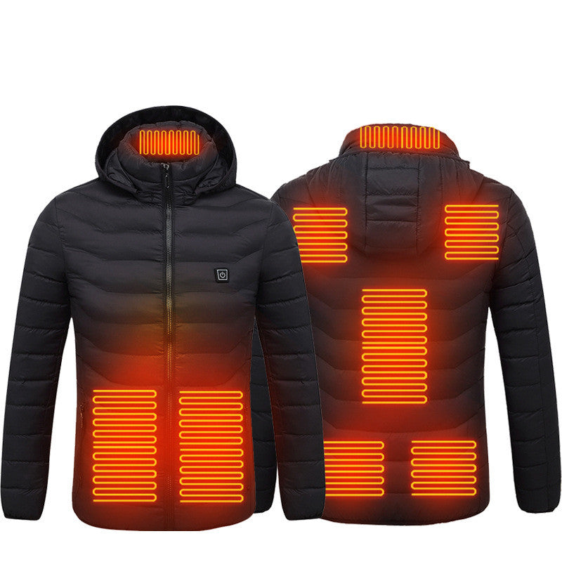 Veste chauffante pour homme – Doudoune électrique isolée avec capuche, coupe-vent, équipée de 9 zones de chauffage.