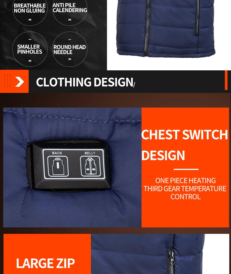 Veste chauffante USB en graphène pour homme et femme, manteau électrique, 9 vitrines métropolitaines, Sportedly, camping