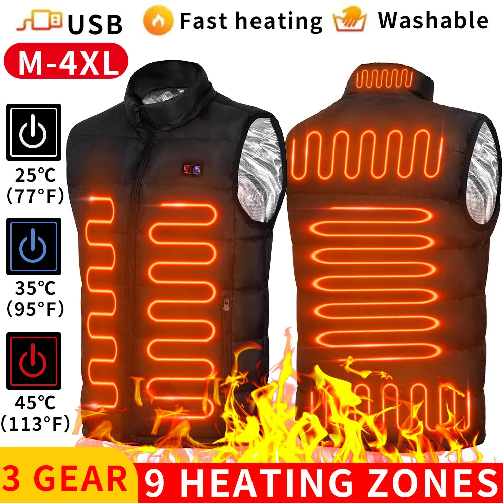 Veste chauffante USB en graphène pour homme et femme, manteau électrique, 9 vitrines métropolitaines, Sportedly, camping