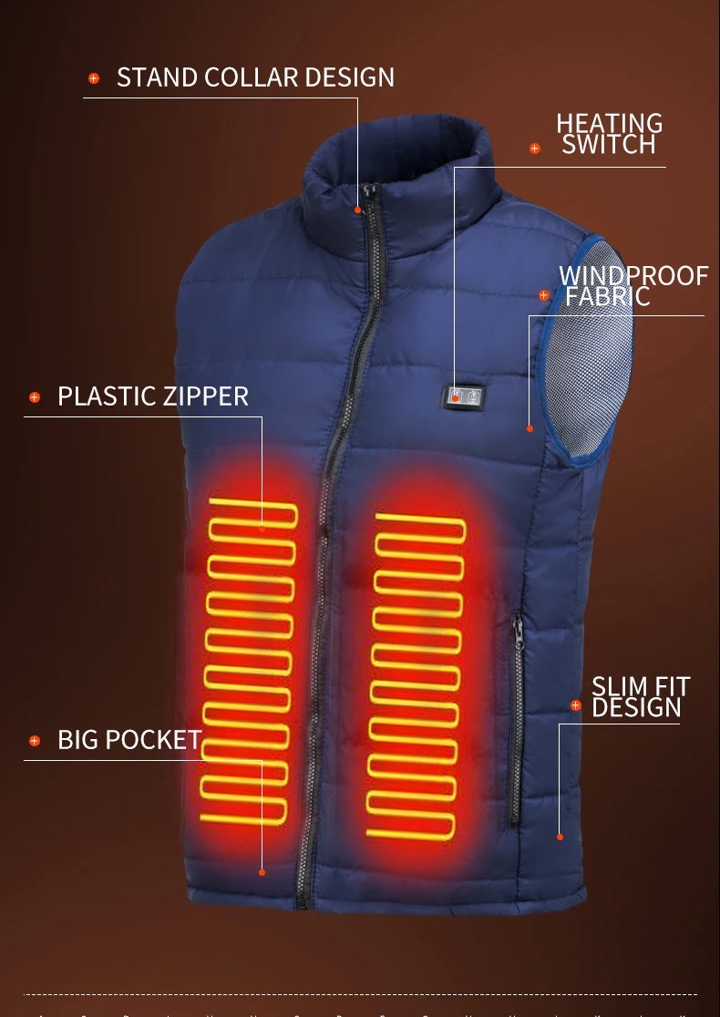 Veste chauffante USB en graphène pour homme et femme, manteau électrique, 9 vitrines métropolitaines, Sportedly, camping