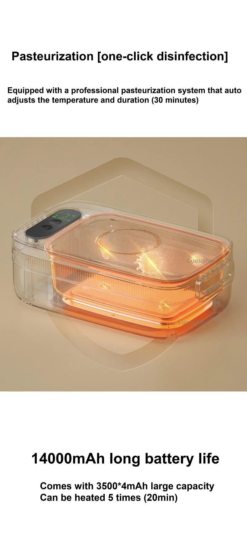 Boîte à Lunch Électrique Sans Fil 40W – Chauffe-Repas Rapide 1000 ml