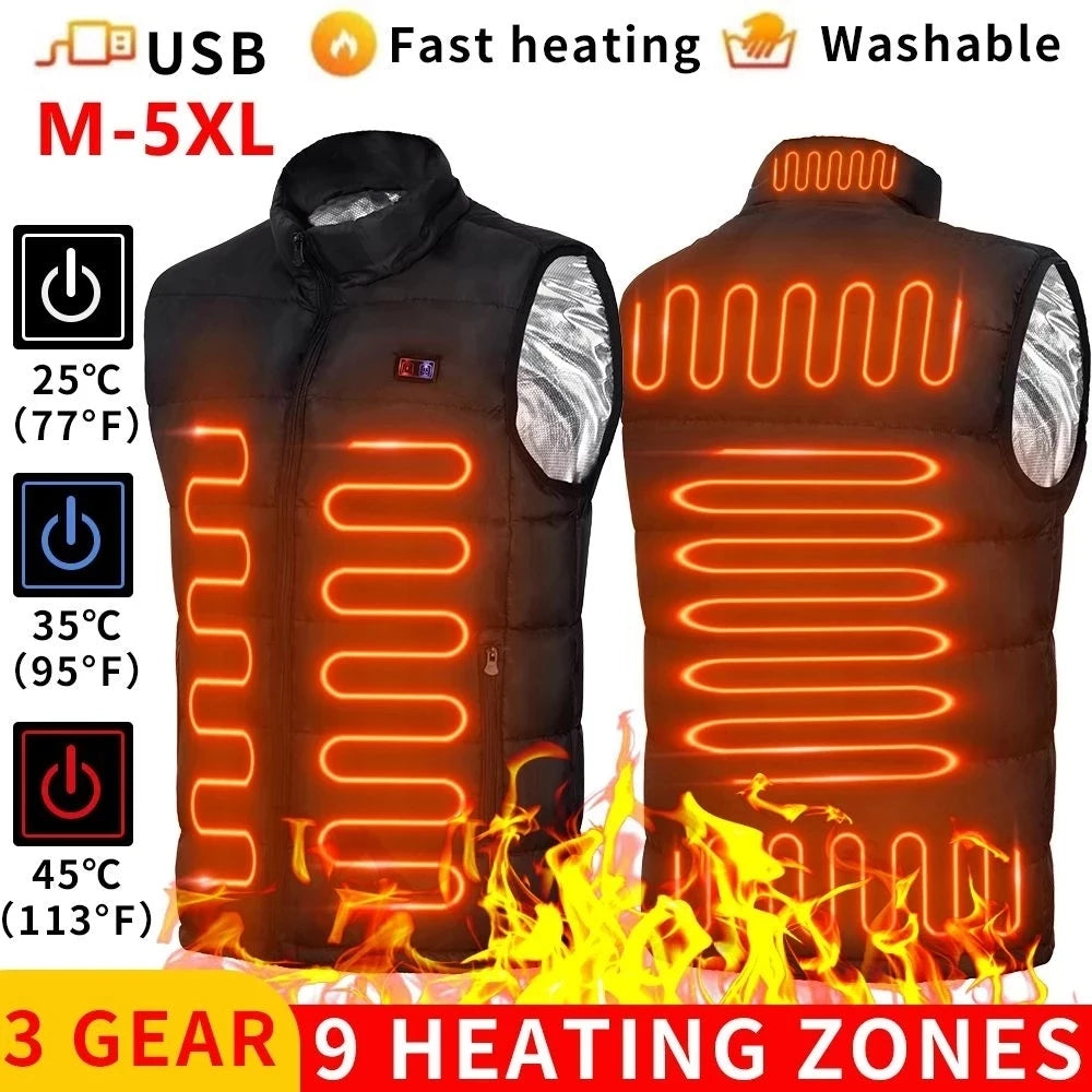 Veste chauffante USB en graphène pour homme et femme, manteau électrique, 9 vitrines métropolitaines, Sportedly, camping