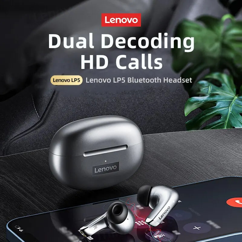 Lenovo LP5 Bluetooth-oordopjes – TWS draadloos, HiFi-stereo, waterdicht, sport, ingebouwde microfoon – nieuwe in-ear hoofdtelefoon 