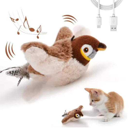 Jouet Interactif Oiseau Simulé pour Chat & Chien – Jouet en Peluche Rechargeable, Qui Gazouille et Bouge au Toucher (Sans Voler) LuxoraShop
