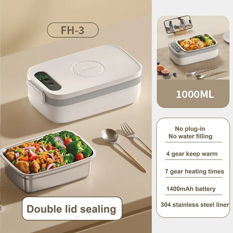 Boîte à Lunch Électrique Sans Fil 40W – Chauffe-Repas Rapide 1000 ml