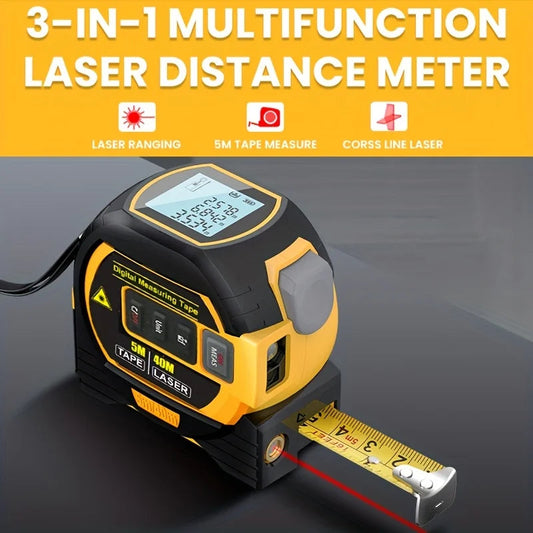 Mètre Ruban Laser 3-en-1 – Télémètre Laser Numérique Haute Précision avec Ruban en Acier LuxoraShop