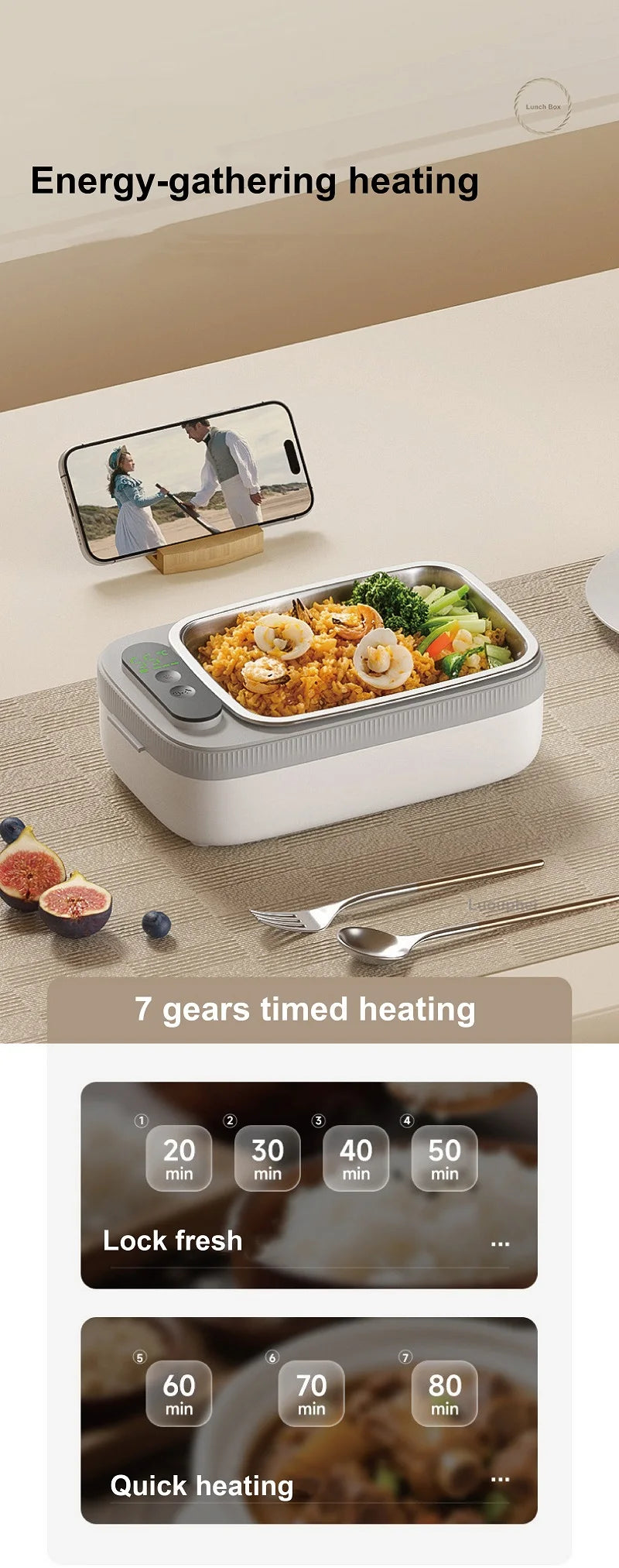 Boîte à Lunch Électrique Sans Fil 40W – Chauffe-Repas Rapide 1000 ml