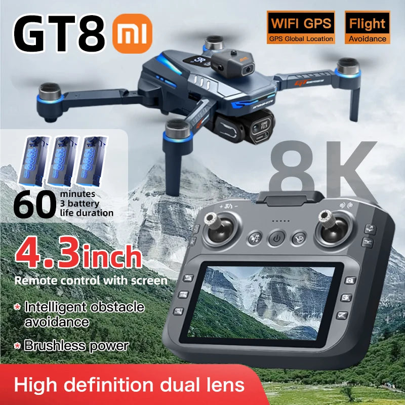 Xiaomi GT8 Drone 8K professionnel double caméra GPS FPV moteur sans brosse flux optique flottant pliant quadrirotor 4K RC Dron jouets