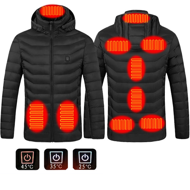 Veste chauffante pour homme – Doudoune électrique isolée avec capuche, coupe-vent, équipée de 9 zones de chauffage.