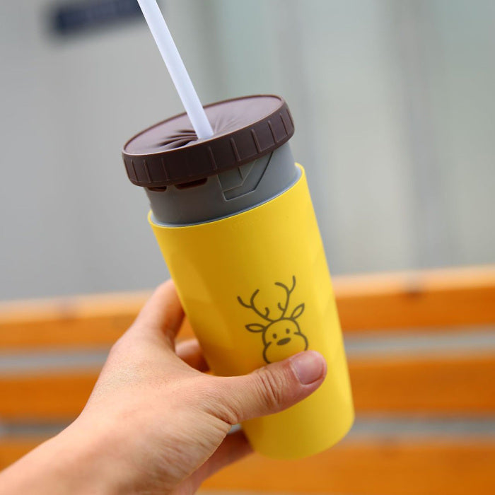 Gobelet de voyage sans couvercle avec système de torsion, double isolation, bouteille d’eau portable avec paille intégrée. Tasse anti-renversement idéale pour enfants et adultes.